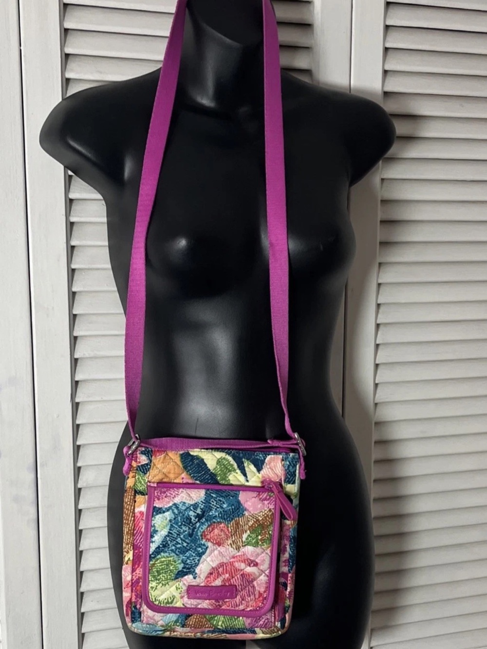 Vera Bradley Multicolor Floral Quilted Crossbody with Pink Trim